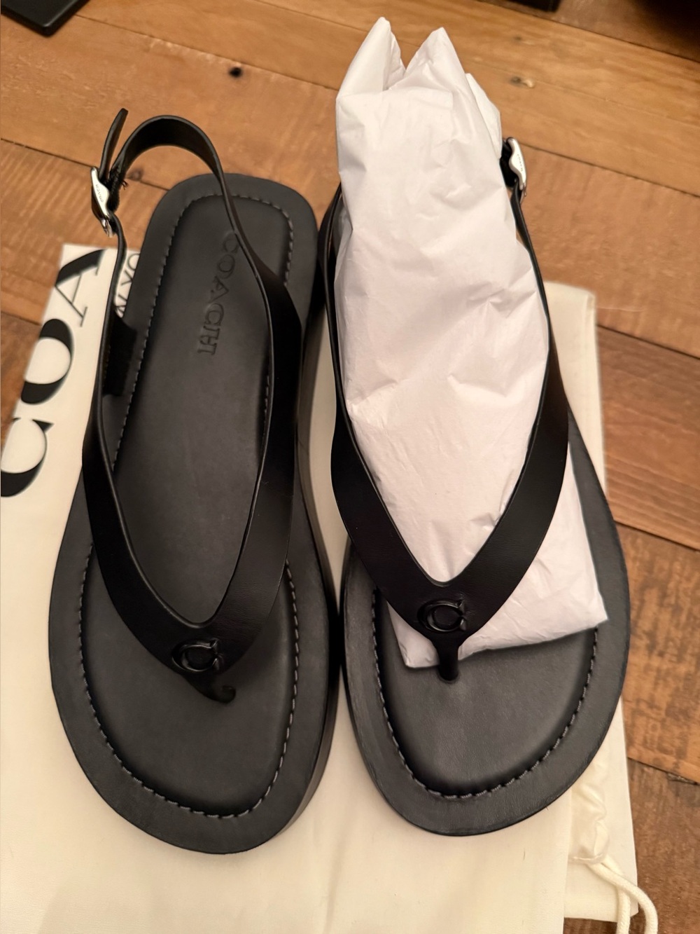 Coach Sculpted C Platform Thong Sandal 8.5 Black New in Box - Picture 2 of 5